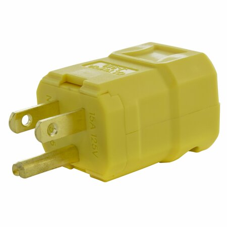 AC WORKS NEMA 5-15P 15A 125V Clamp Style Square Household Plug with UL, C-UL Approval in Yellow ASQ515P-YW